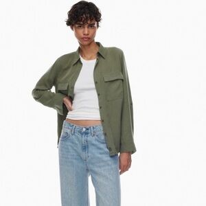 Babaton 2XL Utility Shirt Jacket Olive Green Tencel Lyocell Oversized Aritizia